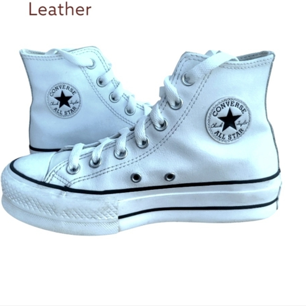 Converse LIFT Platform All Star Chuck Taylor White Leather Hi Sneaker Women 5.5 - Picture 7 of 10